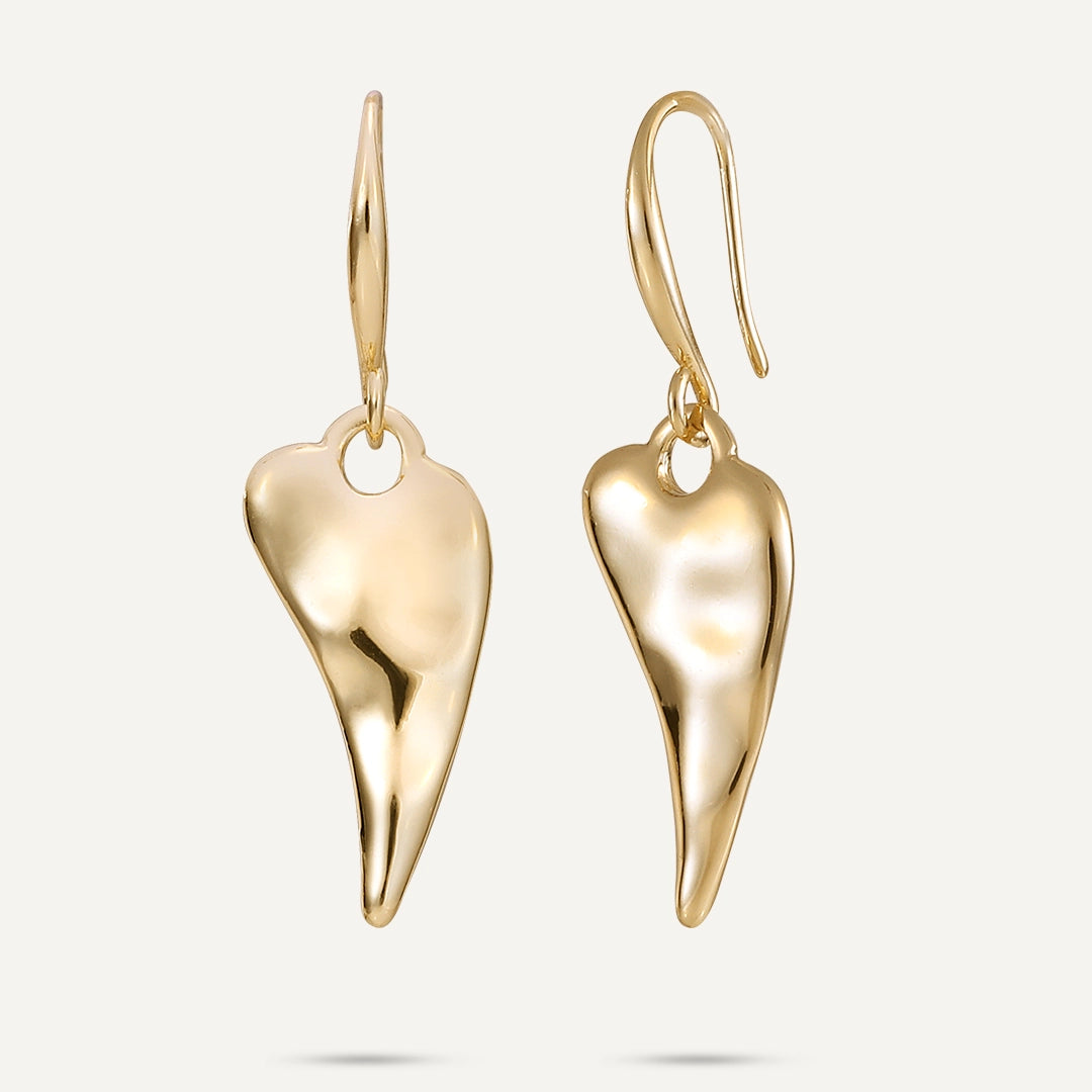 Elongated Heart Drop Earrings In Gold-Tone