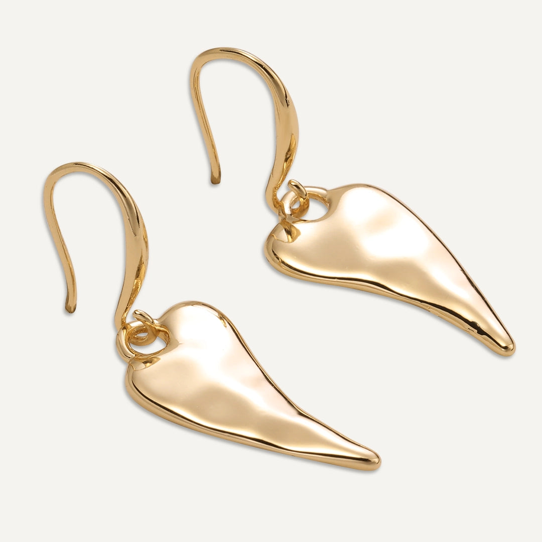 Elongated Heart Drop Earrings In Gold-Tone