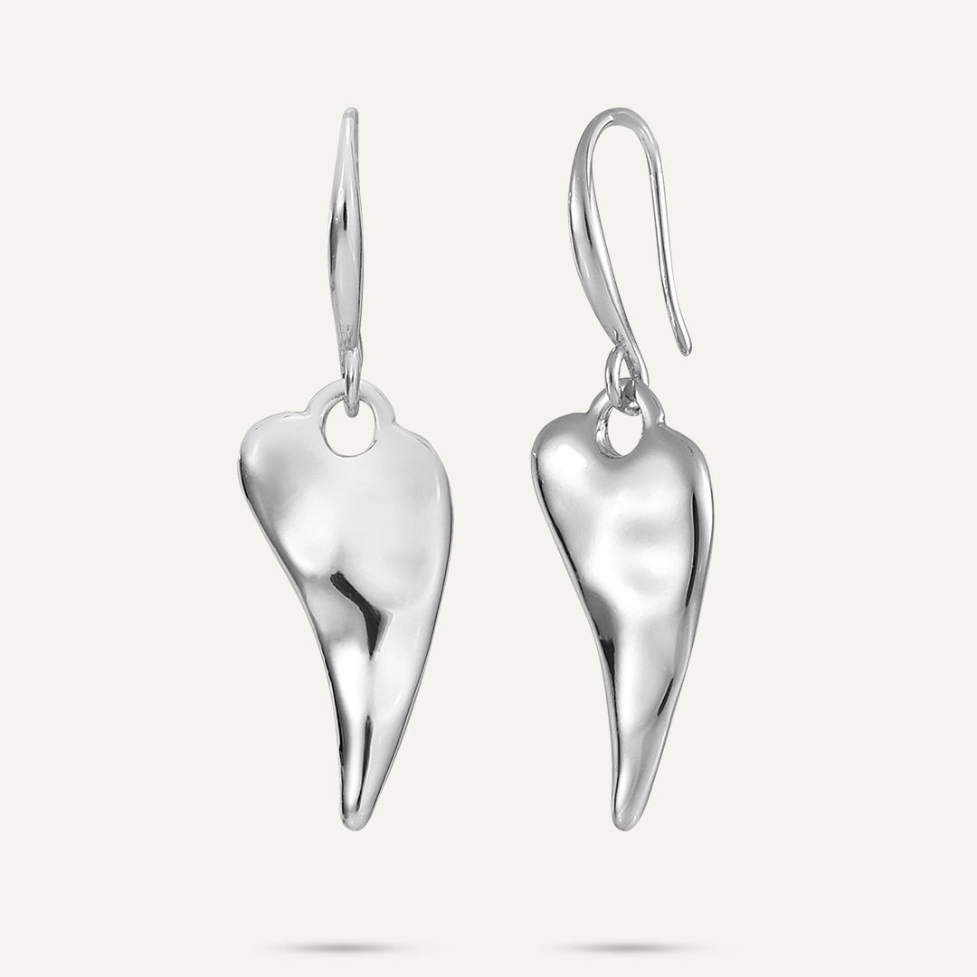 Elongated Heart Drop Earrings In Silver-Tone