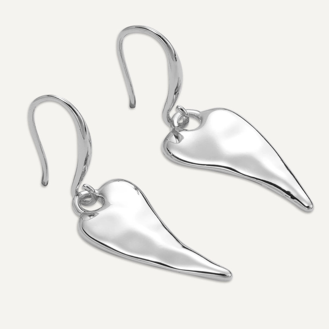 Elongated Heart Drop Earrings In Silver-Tone