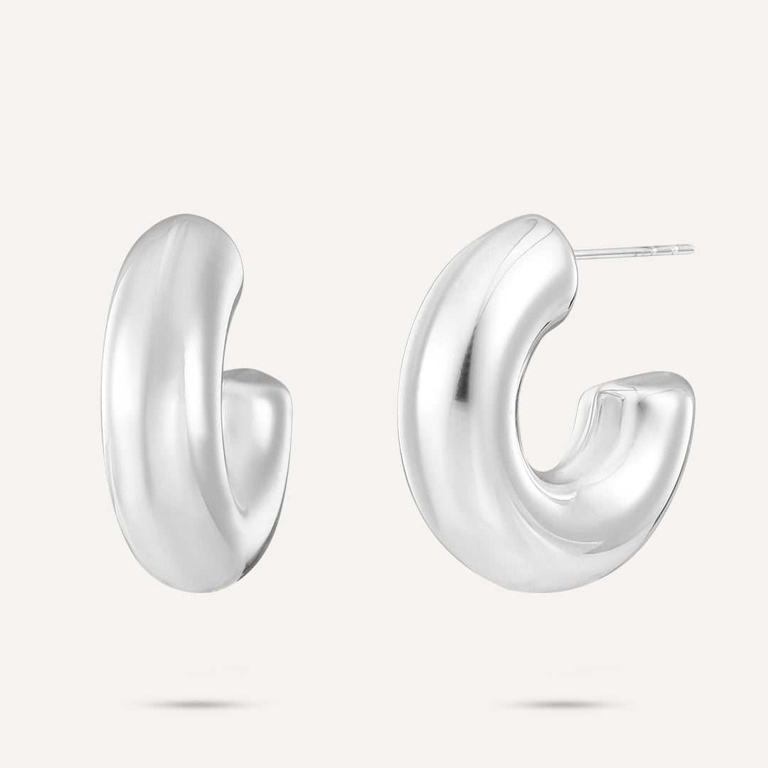 Vibes | Sleek Mini Huggie Post Earrings | White Gold-Plated