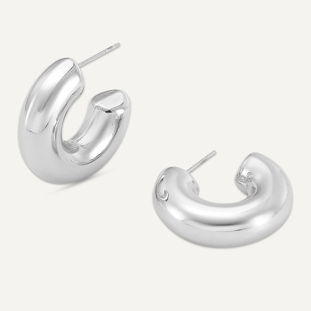 Vibes | Sleek Mini Huggie Post Earrings | White Gold-Plated