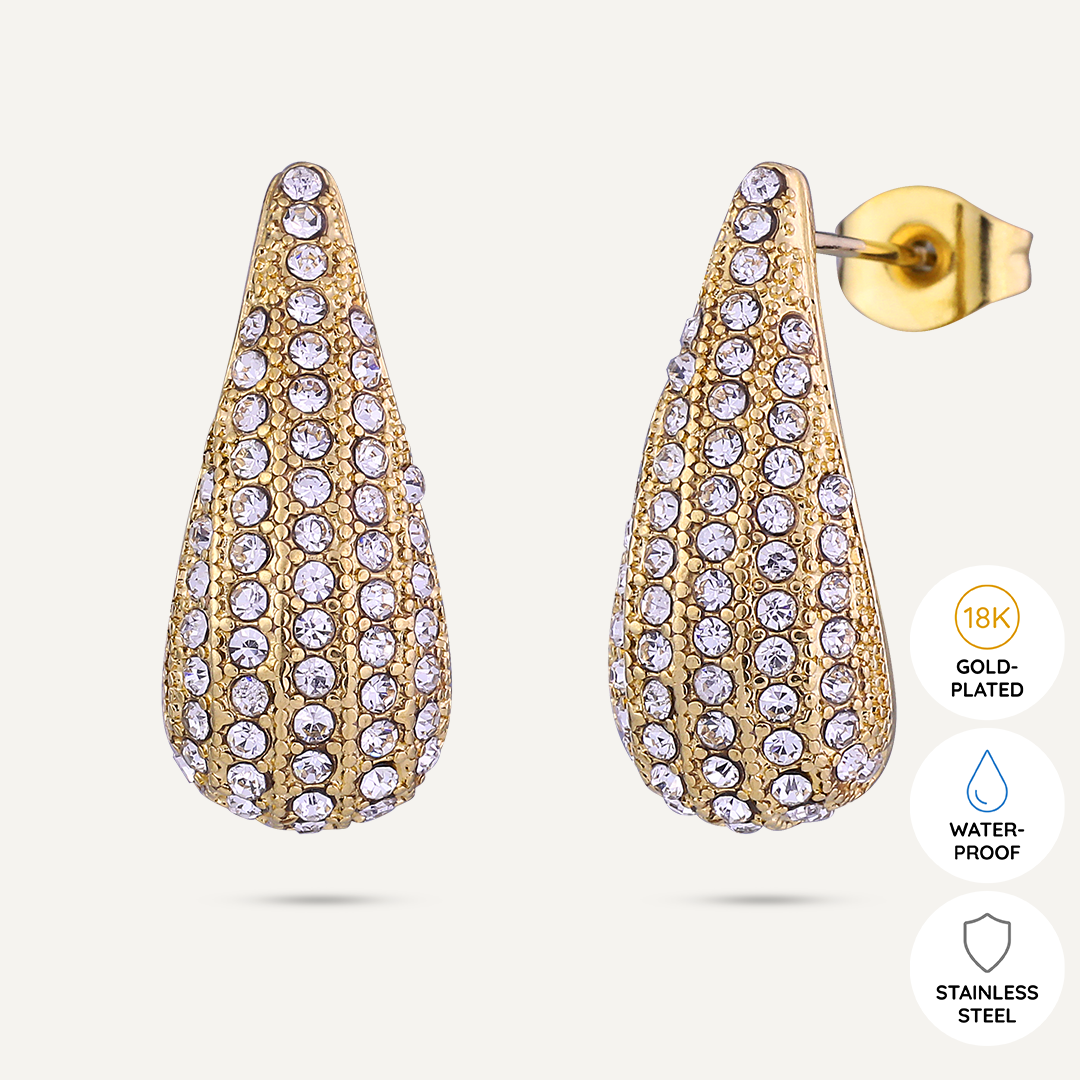 Vibes | Sparkling Teardrop Post Earrings | 18K Gold-Plated