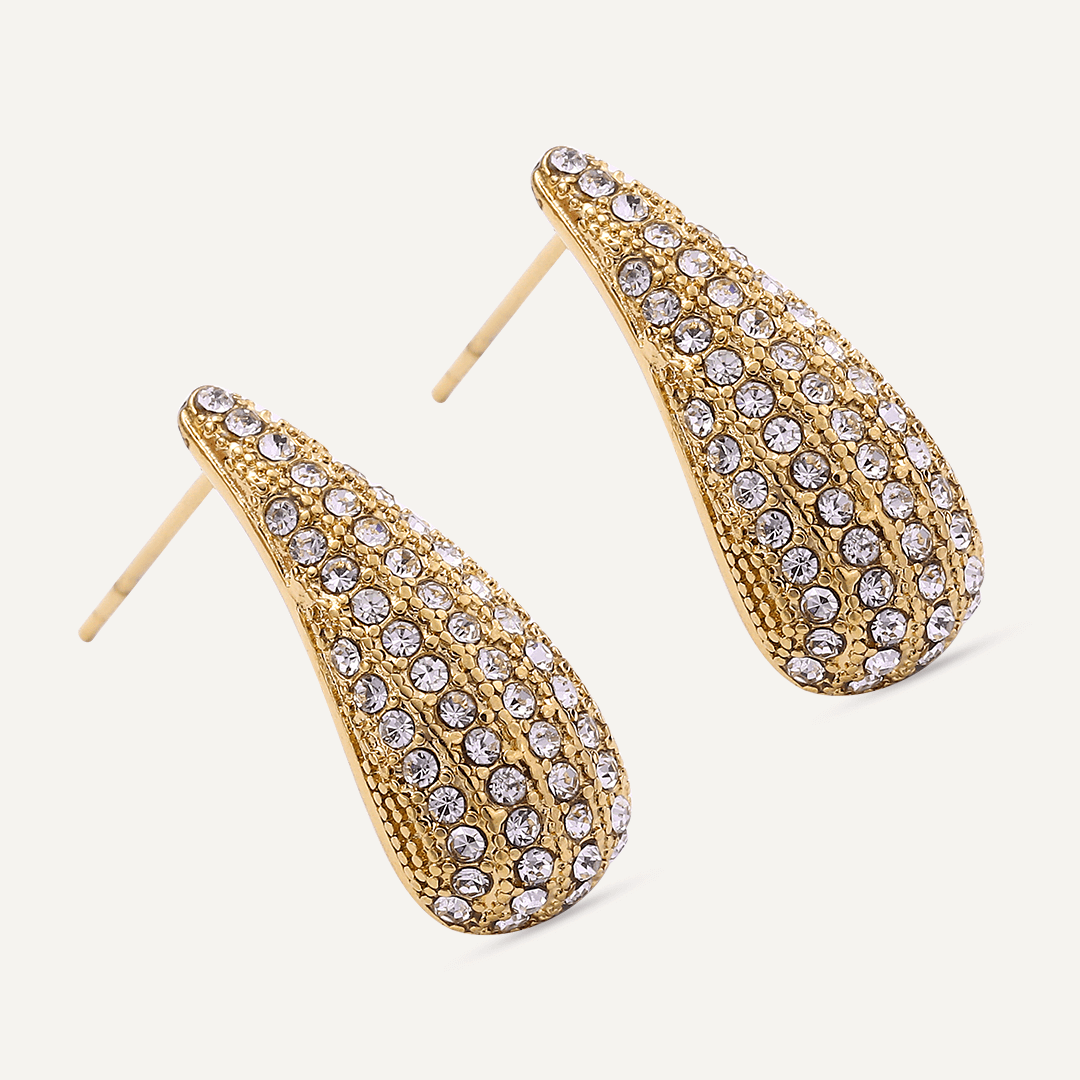 Vibes | Sparkling Teardrop Post Earrings | 18K Gold-Plated