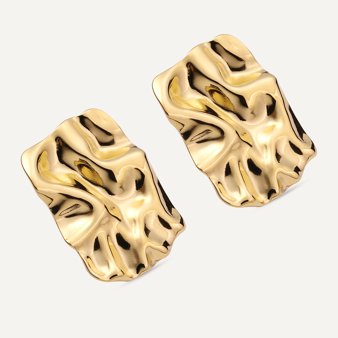 Vibes | Textured Rectangle Stud Post Earrings | 18K Gold-Plated