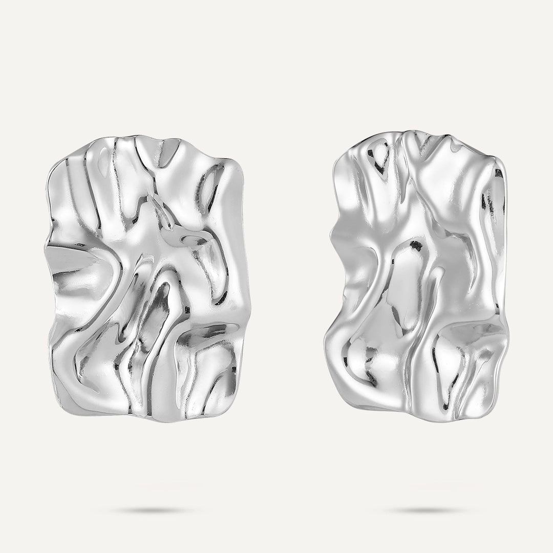 Vibes | Textured Rectangle Stud Post Earrings | White Gold-Plated