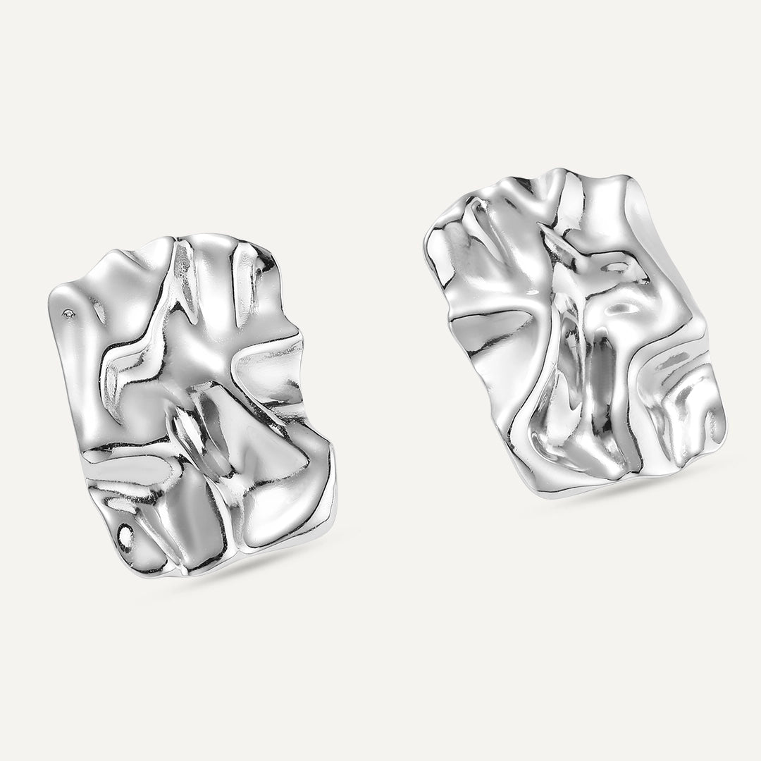 Vibes | Textured Rectangle Stud Post Earrings | White Gold-Plated