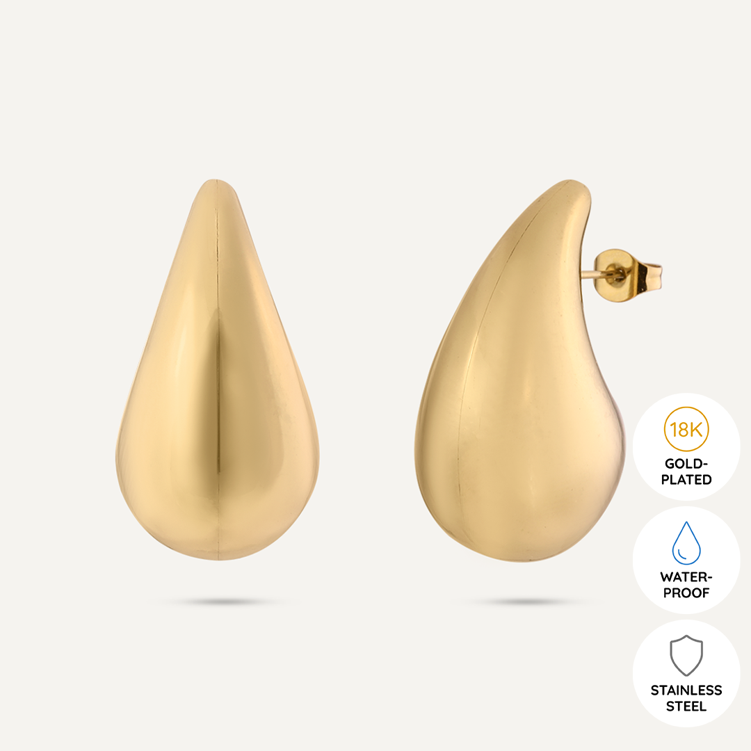 Vibes | Fluid Teardrop Stud Post Earrings | 18K Gold-Plated