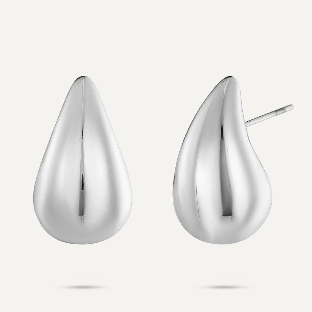 Vibes | Fluid Teardrop Stud Post Earrings | White Gold-Plated