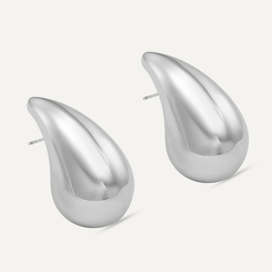 Vibes | Fluid Teardrop Stud Post Earrings | White Gold-Plated