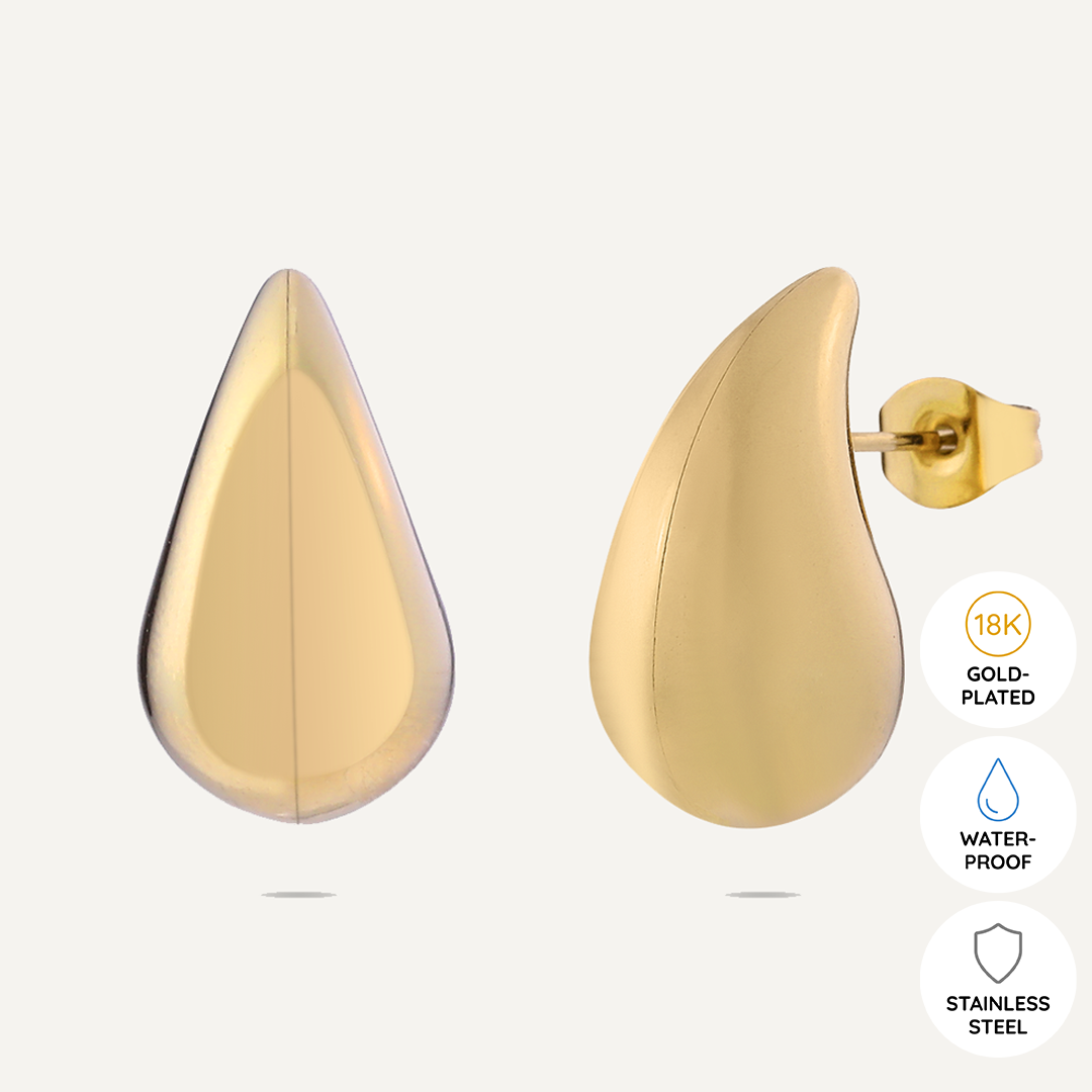 Vibes | Curved Teardrop Stud Post Earrings | 18K Gold-Plated