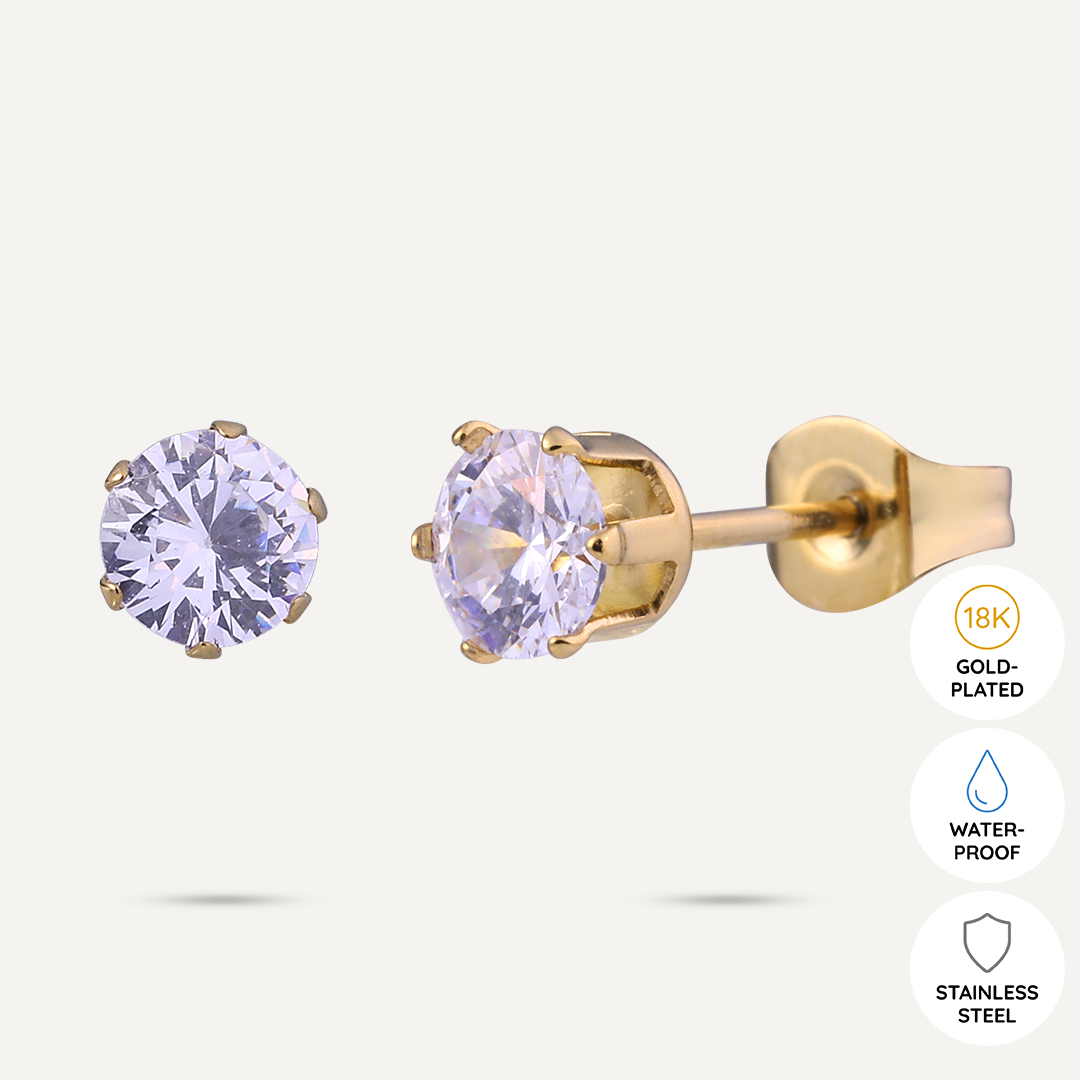 Vibes | Classic Solitaire Stud Post Earrings | 3 Pairs | 18K Gold-Plated