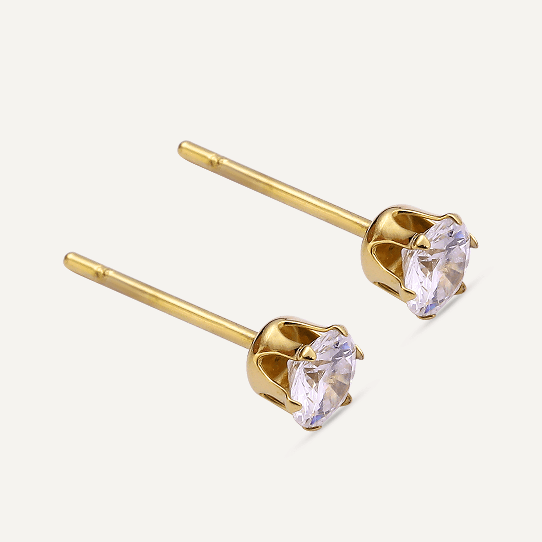 Vibes | Classic Solitaire Stud Post Earrings | 3 Pairs | 18K Gold-Plated