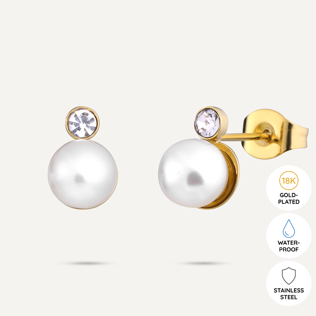 Vibes | Pearl and Crystal Duo Post Earrings | 18K Gold-Plated