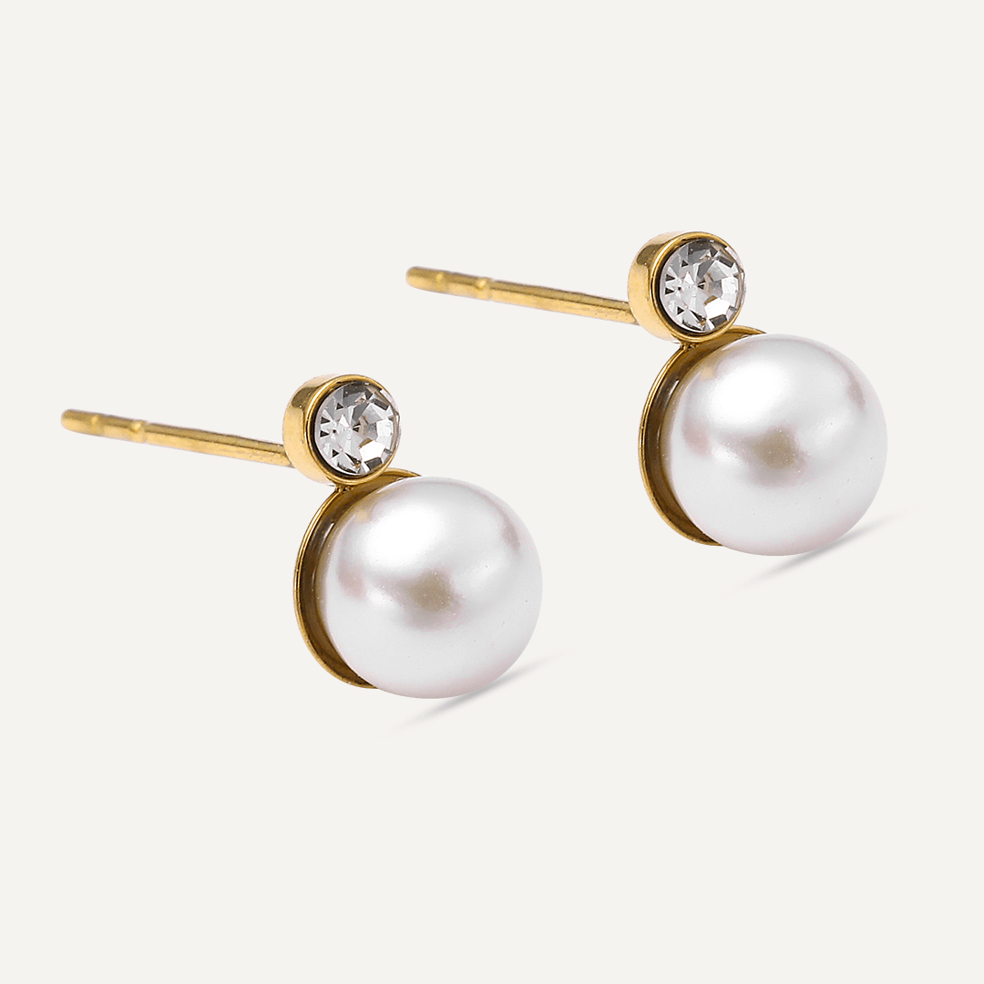 Vibes | Pearl and Crystal Duo Post Earrings | 18K Gold-Plated