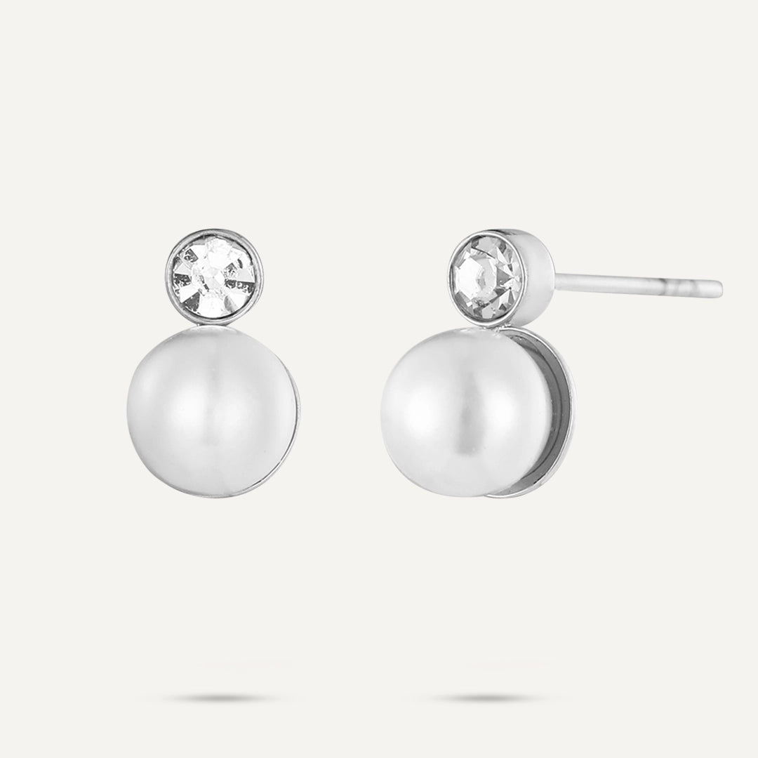 Vibes | Pearl and Crystal Duo Post Earrings | White Gold-Plated