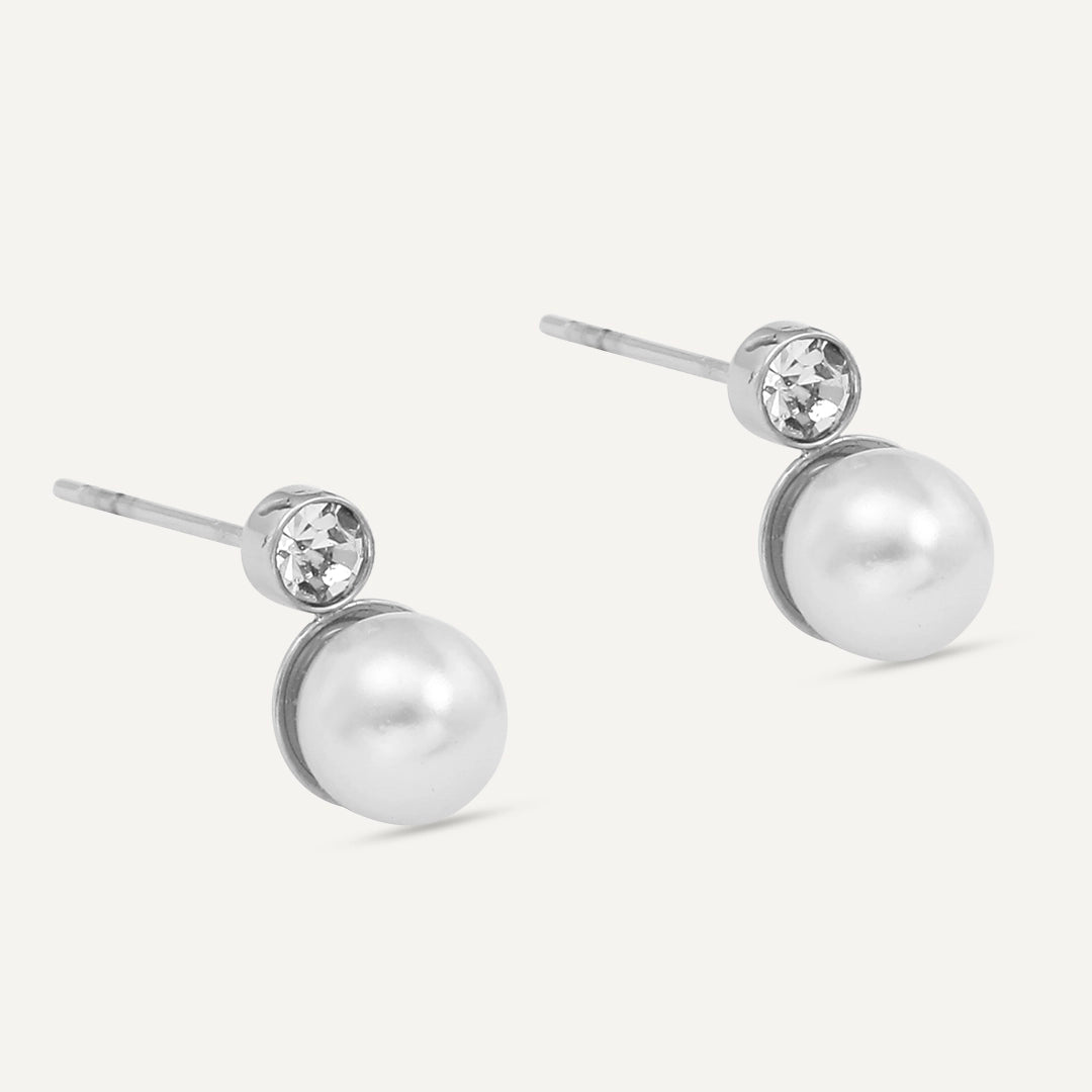 Vibes | Pearl and Crystal Duo Post Earrings | White Gold-Plated