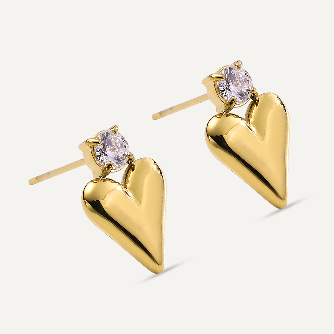 Vibes | Crystal-Top Heart Post Earrings | 18K Gold-Plated