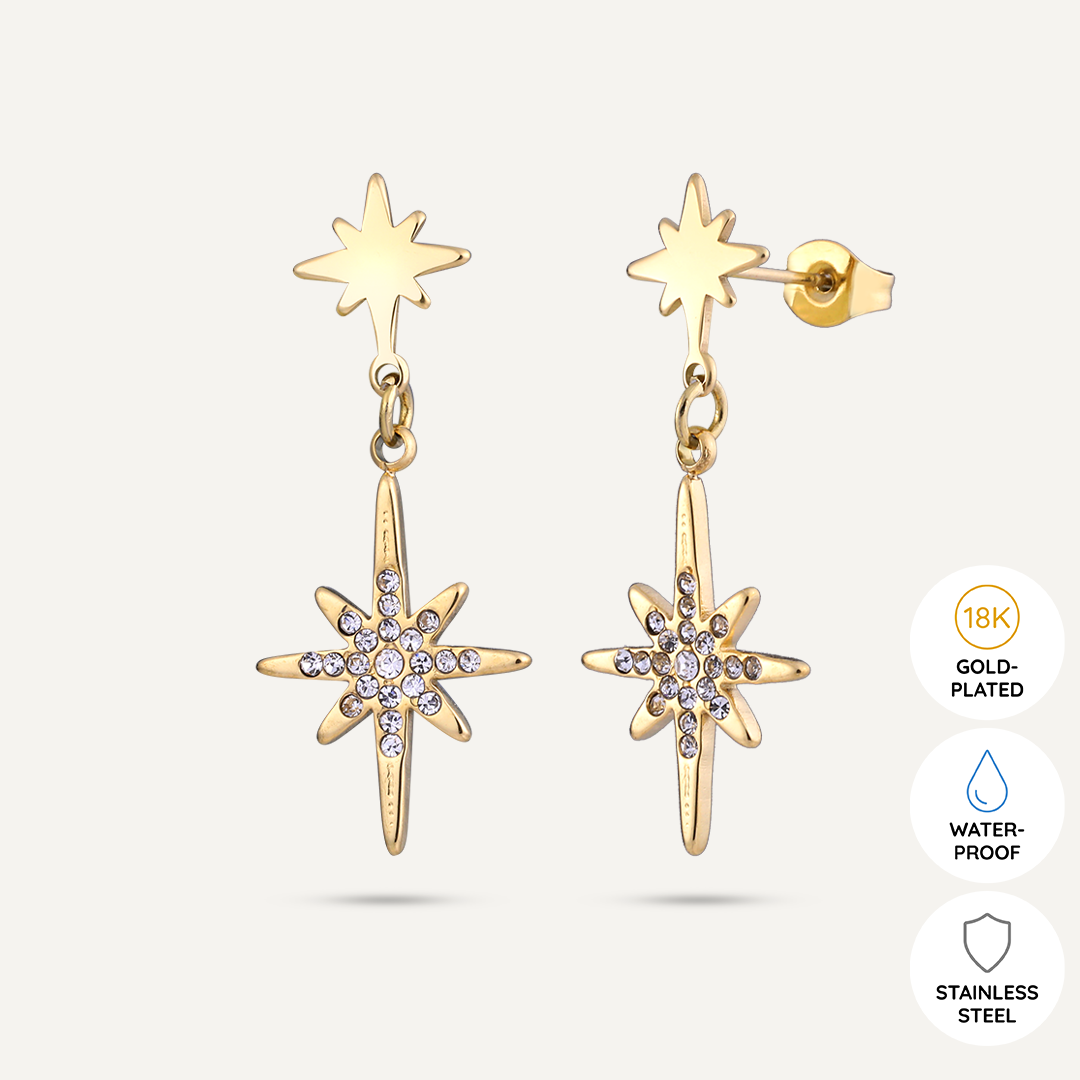 Vibes | Starburst Drop Post Earrings | 18K Gold-Plated