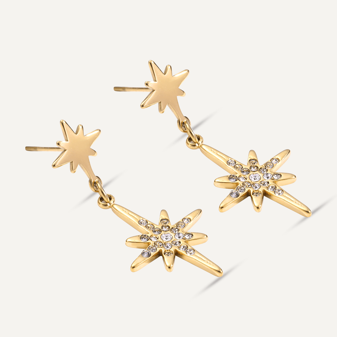 Vibes | Starburst Drop Post Earrings | 18K Gold-Plated