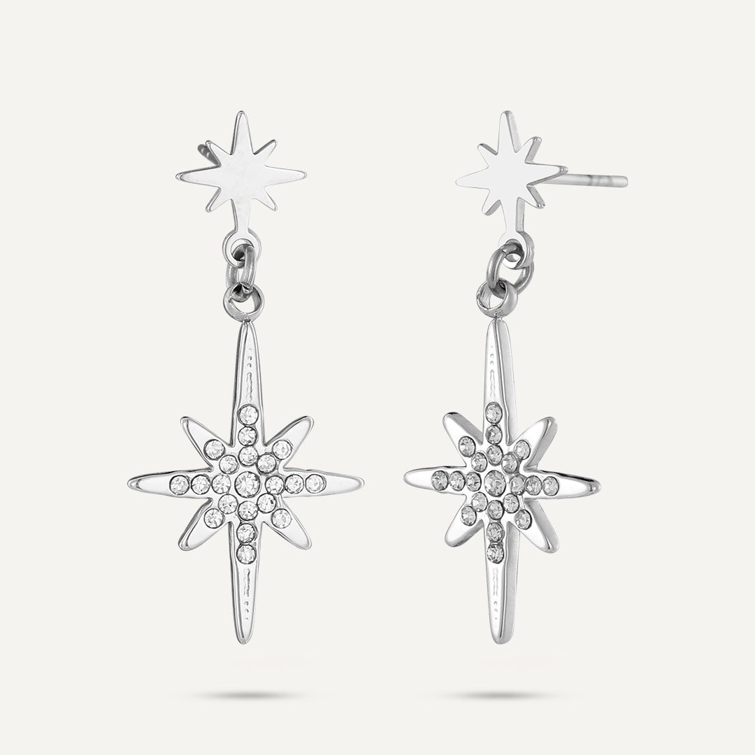 Vibes | Starburst Drop Post Earrings | White Gold-Plated