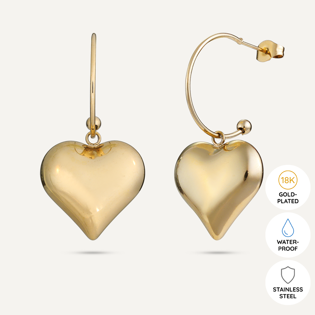 Vibes | Heart Hoop Drop Post Earrings | 18K Gold-Plated