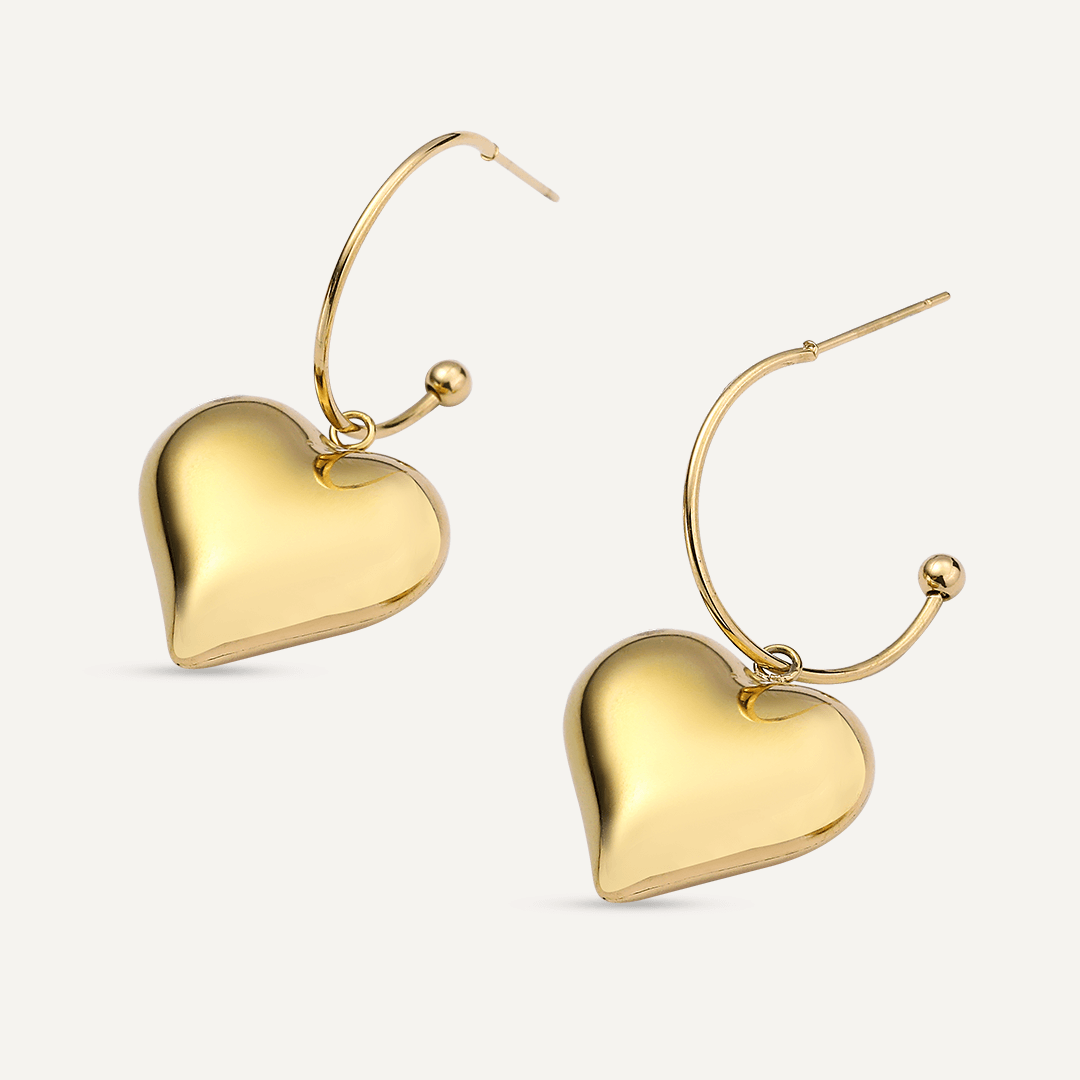 Vibes | Heart Hoop Drop Post Earrings | 18K Gold-Plated