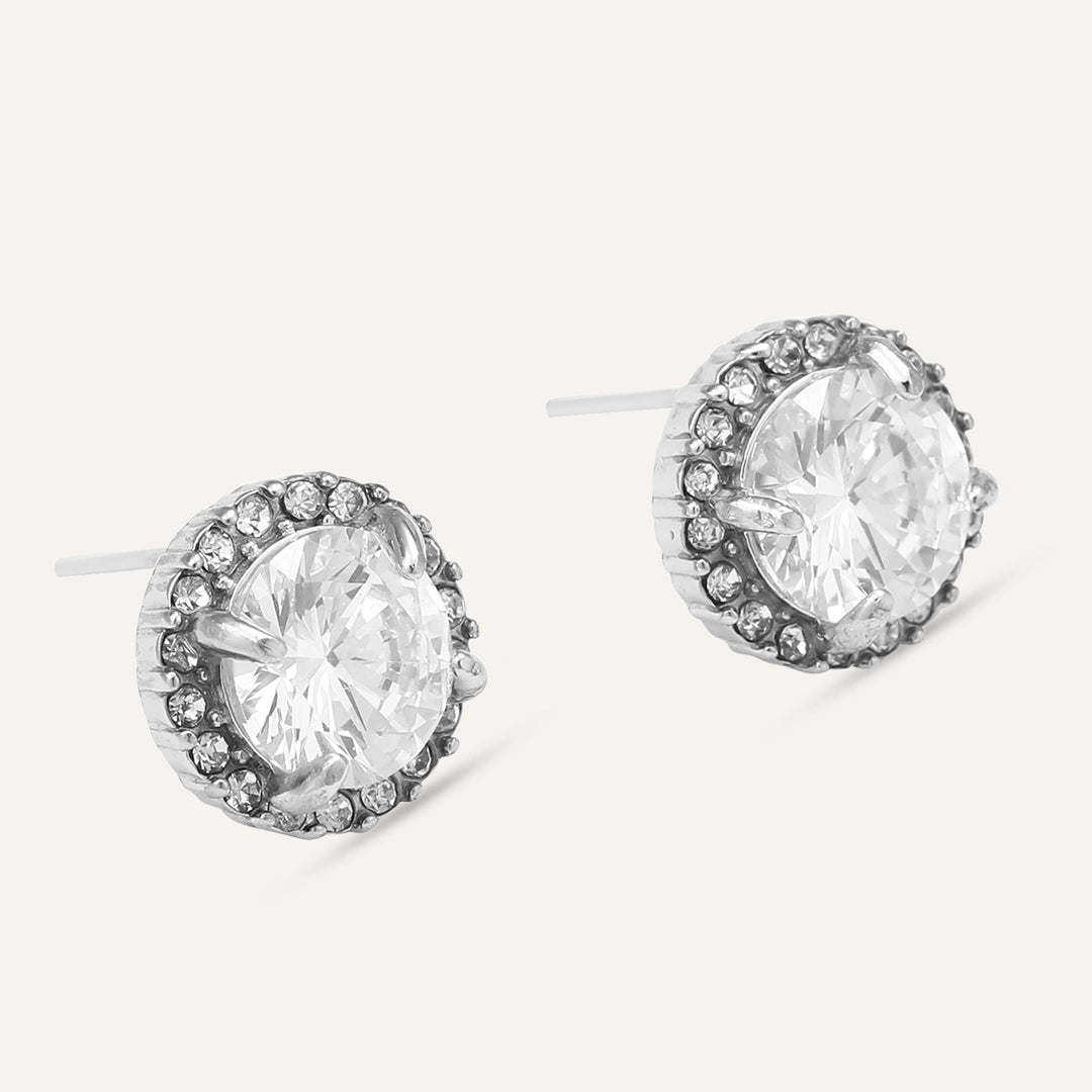 Vibes | Halo Stud Earrings | White Gold-Plated