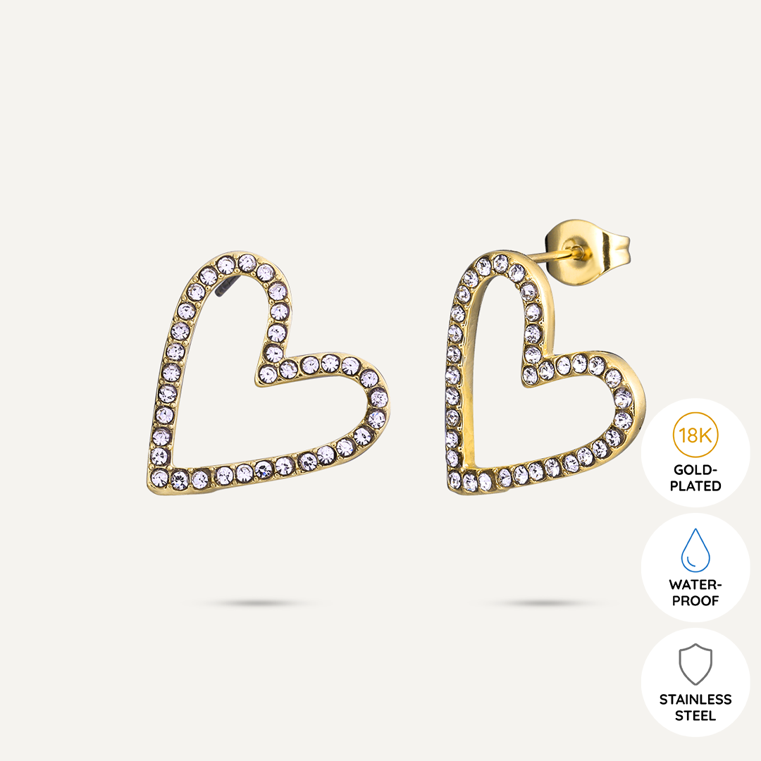 Vibes | Love Lines Heart Post Earrings | 18K Gold-Plated