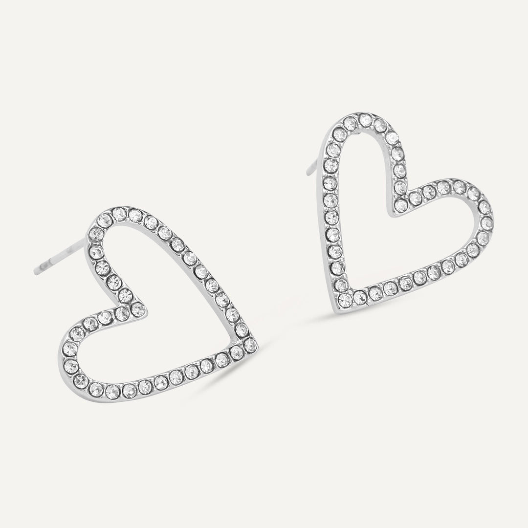Vibes | Love Lines Heart Post Earrings | White Gold-Plated