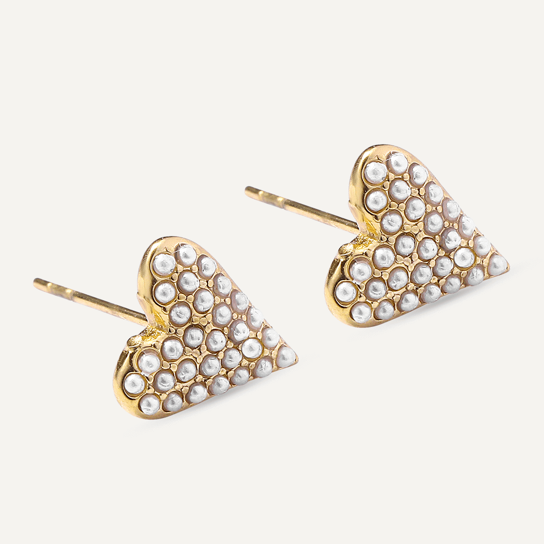 Vibes | Pearl-Embellished Heart Post Earrings | 18K Gold-Plated