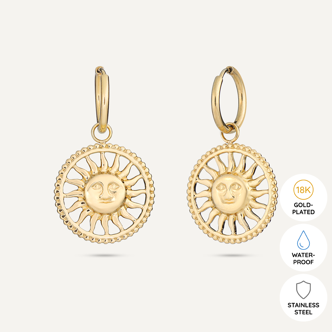 Vibes | Sun Medallion Drop Earrings | 18K Gold-Plated