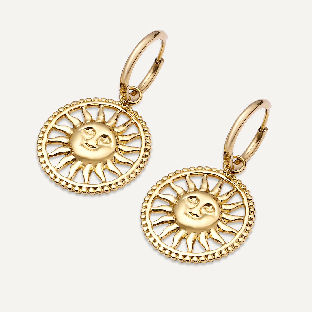 Vibes | Sun Medallion Drop Earrings | 18K Gold-Plated