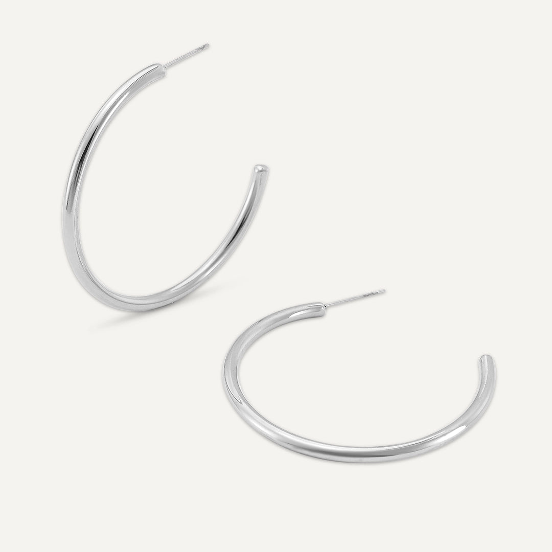 Vibes | Sleek Loop Hoop Earrings | White Gold-Plated