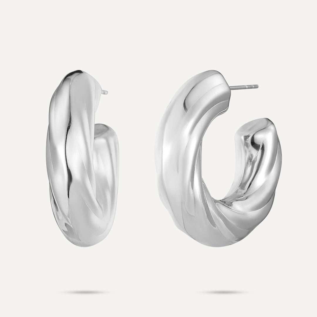 Vibes | Bold Swirl Hoop Earrings | White Gold-Plated