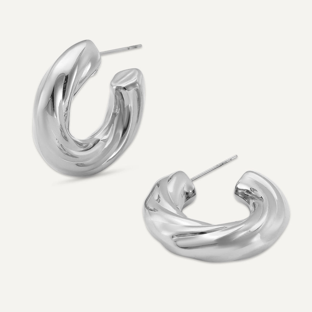 Vibes | Bold Swirl Hoop Earrings | White Gold-Plated