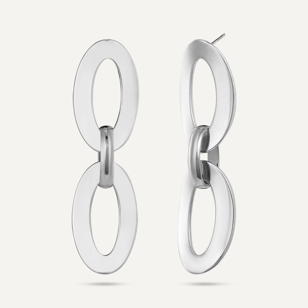 Vibes | Oval Link Luxe Drop Earrings | White Gold-Plated