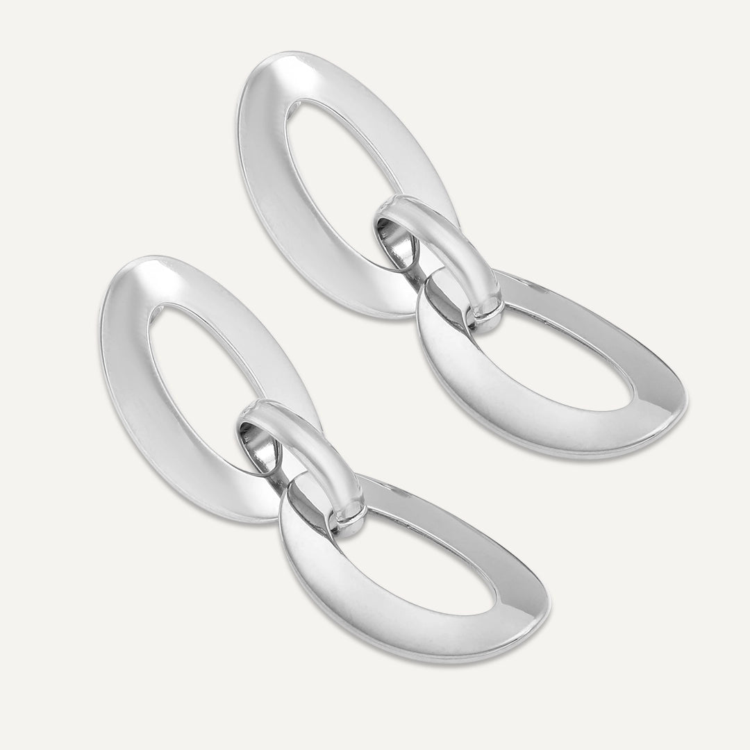 Vibes | Oval Link Luxe Drop Earrings | White Gold-Plated