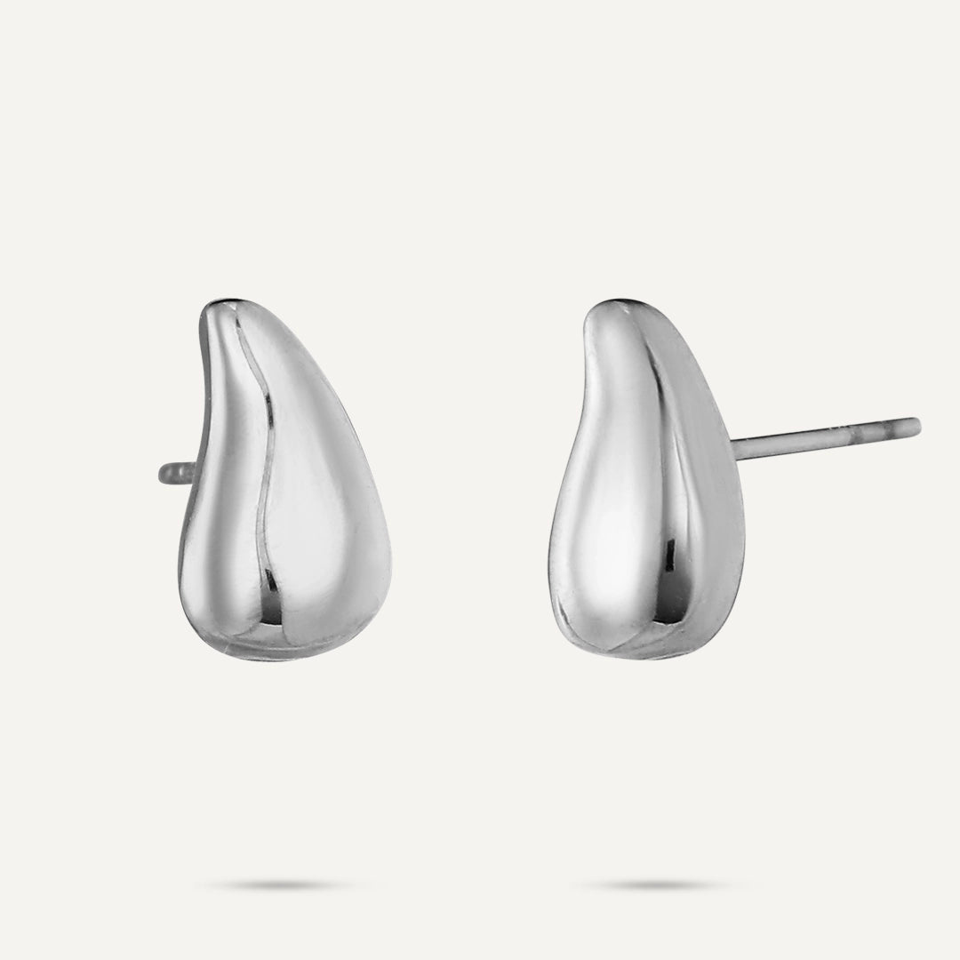 Vibes | Liquid Teardrop Stud Earrings | White Gold-Plated