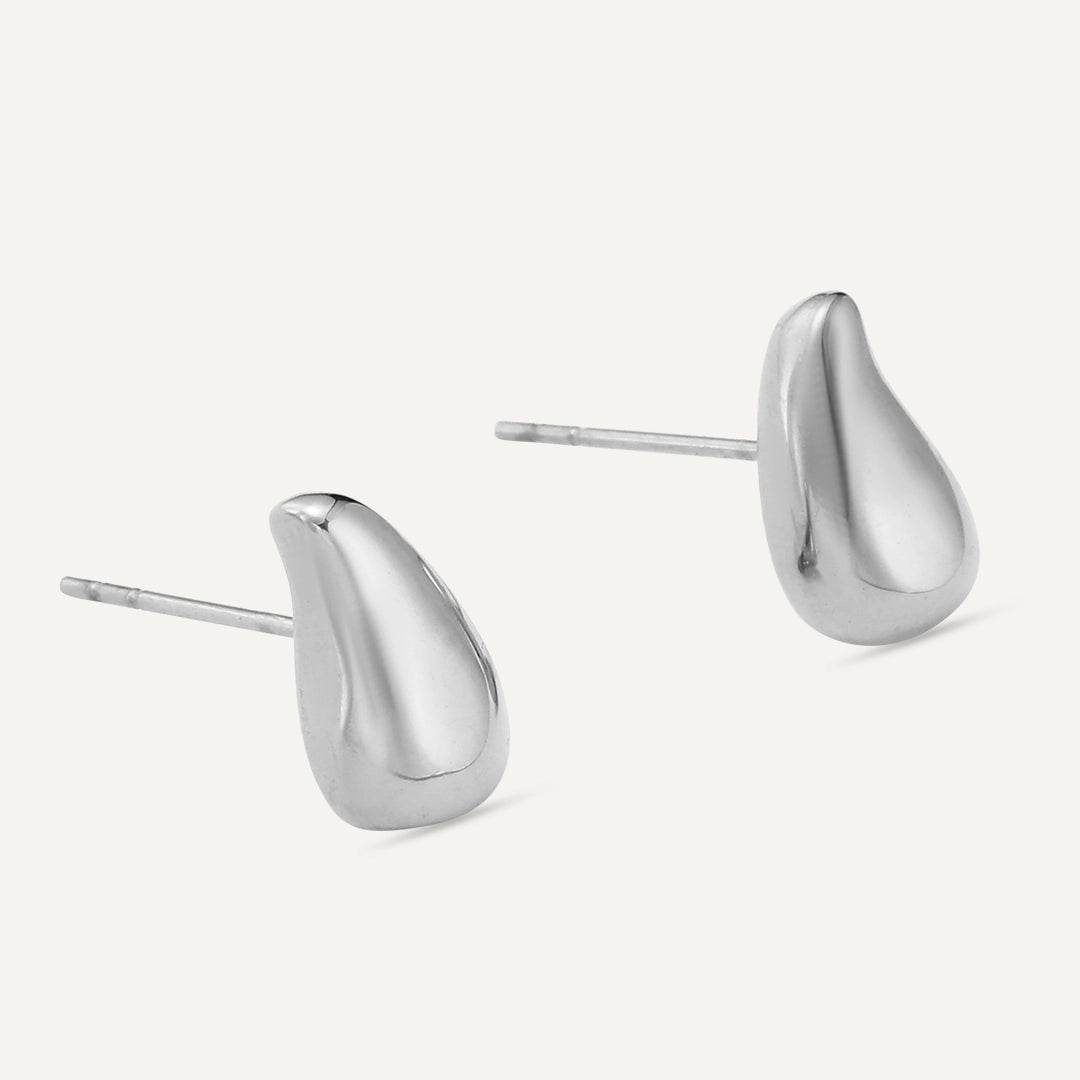 Vibes | Liquid Teardrop Stud Earrings | White Gold-Plated