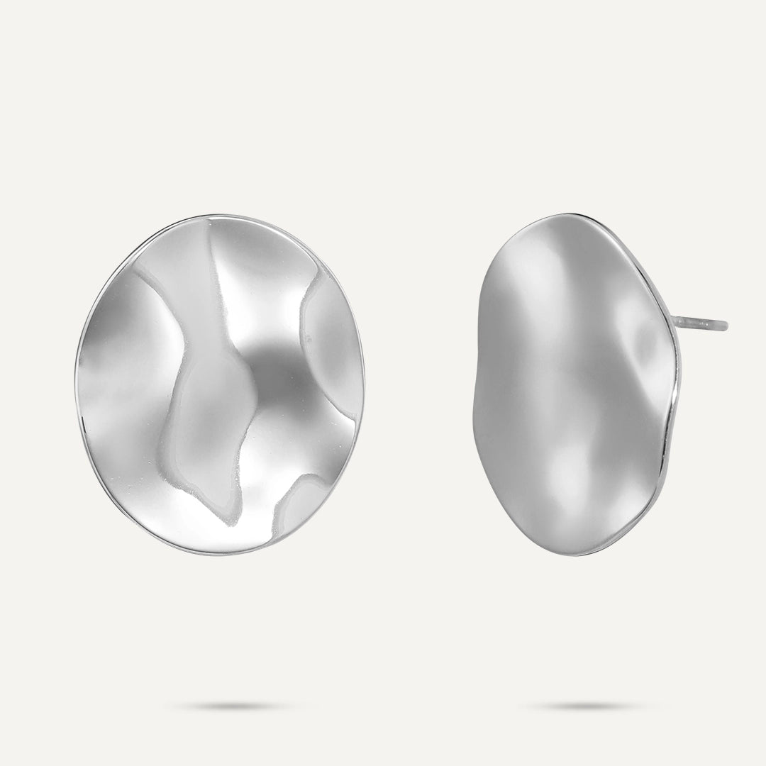 Vibes | Melted Oval Stud Earrings | White Gold-Plated
