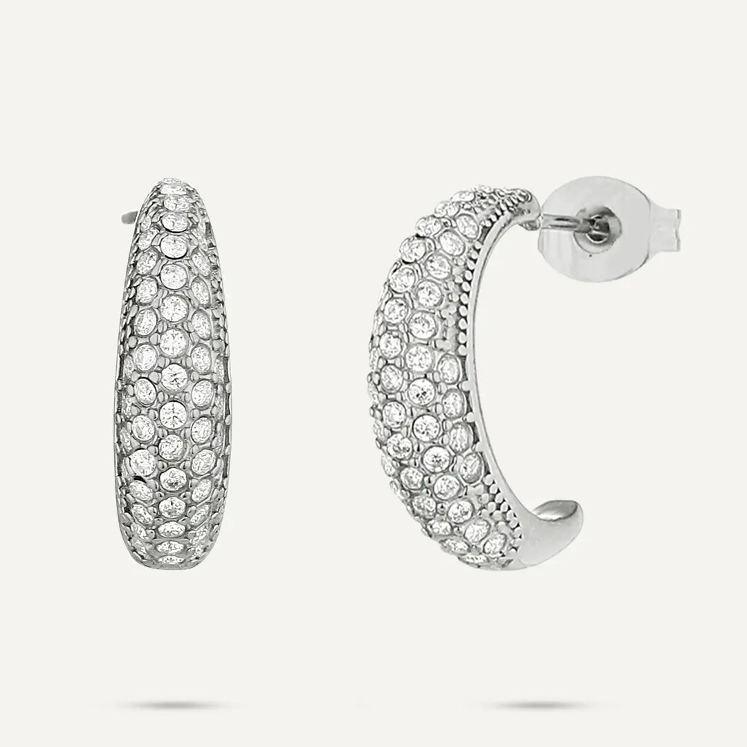Vibes | Crystal Pavé Hoop Earrings | White Gold-Plated