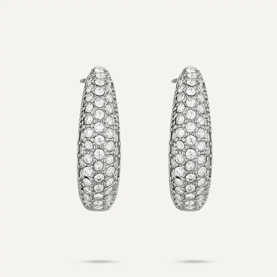 Vibes | Crystal Pavé Hoop Earrings | White Gold-Plated
