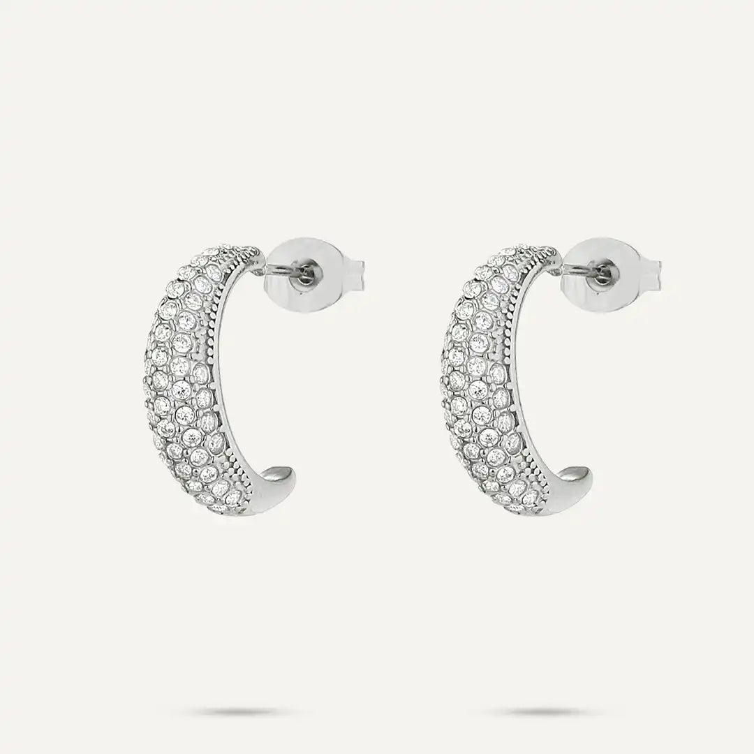 Vibes | Crystal Pavé Hoop Earrings | White Gold-Plated