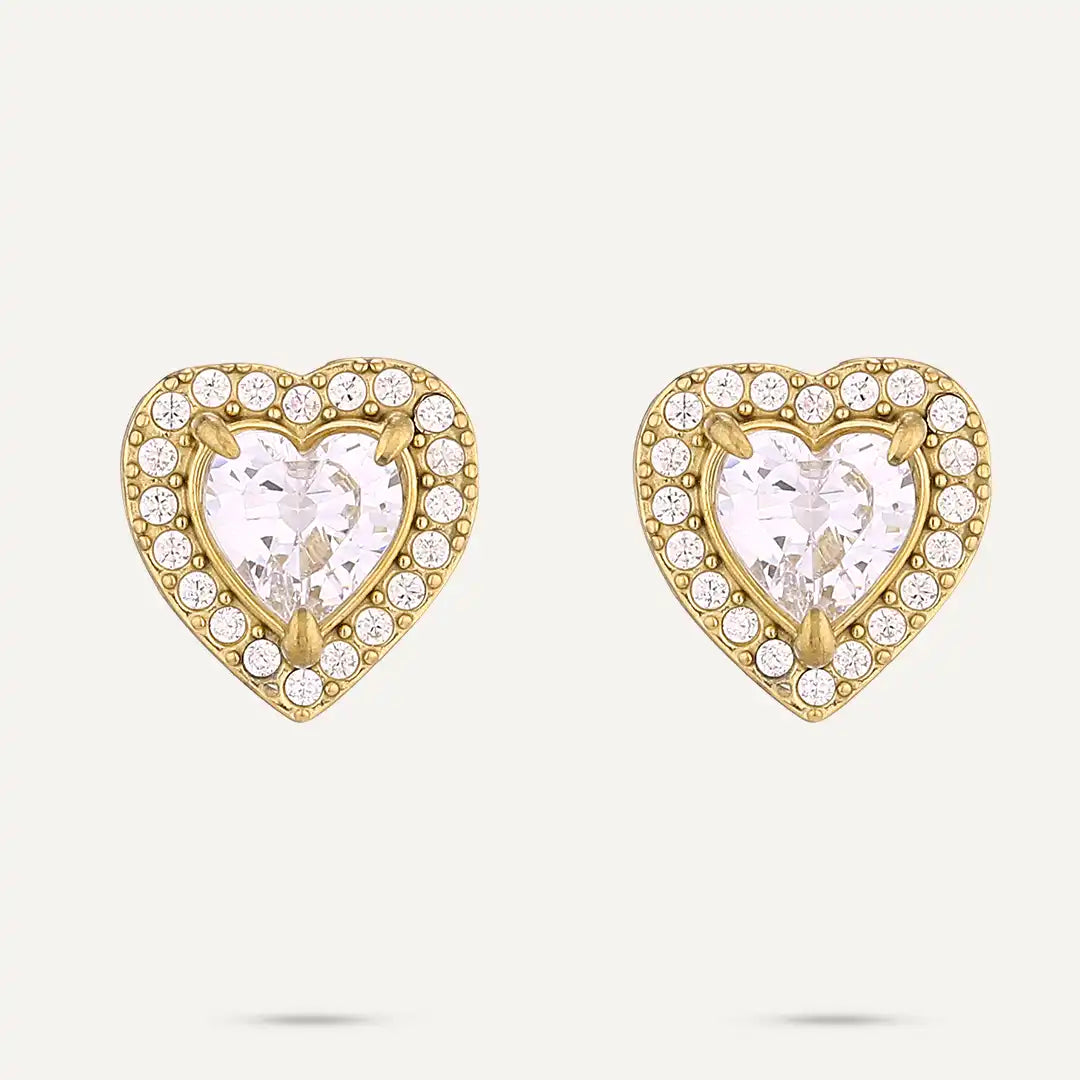 Vibes | Crystal Pavé Halo Heart Stud Earrings | 18K Gold-Plated