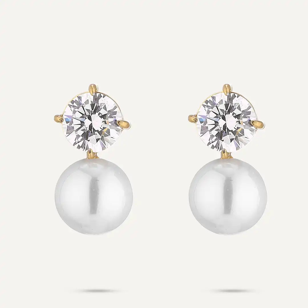 Vibes | Crystal Stud Pearl Drop Earrings | 18K Gold-Plated
