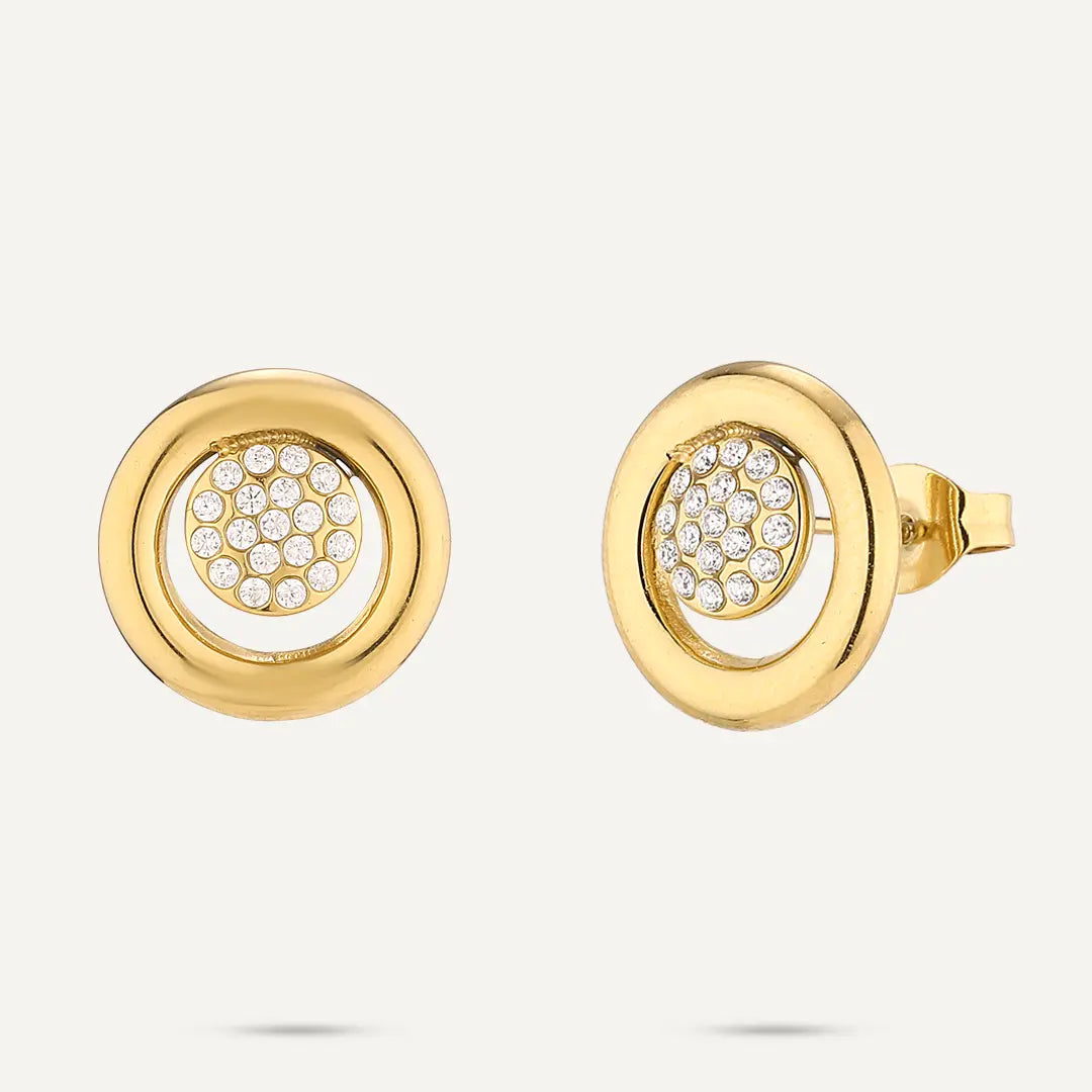 Vibes | Circular Crystal Stud Earrings | 18K Gold-Plated