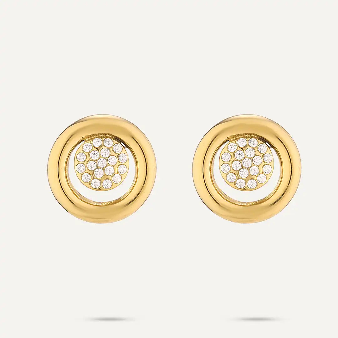 Vibes | Circular Crystal Stud Earrings | 18K Gold-Plated