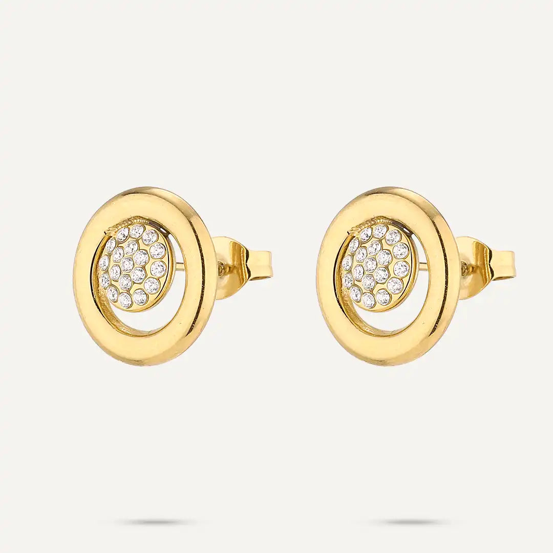 Vibes | Circular Crystal Stud Earrings | 18K Gold-Plated