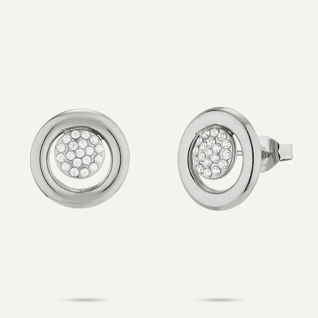 Vibes | Circular Crystal Stud Earrings | White Gold-Plated